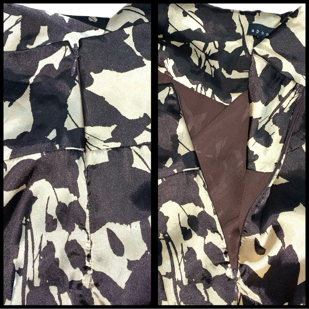 Apostrophe Abstract Print Satin Pleated Midi Skirt Silky Lace Trim Summer Fall - Picture 3 of 16